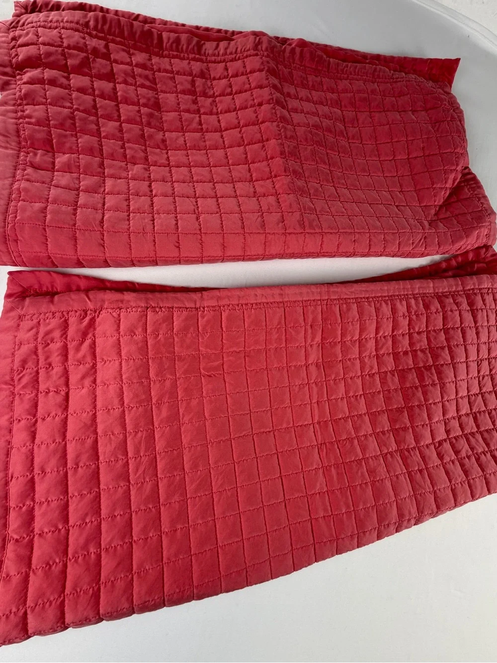 2 - Pair Ann Gish Quilted Euro Pillow Shams in Coral Pink 100% Washable Silk